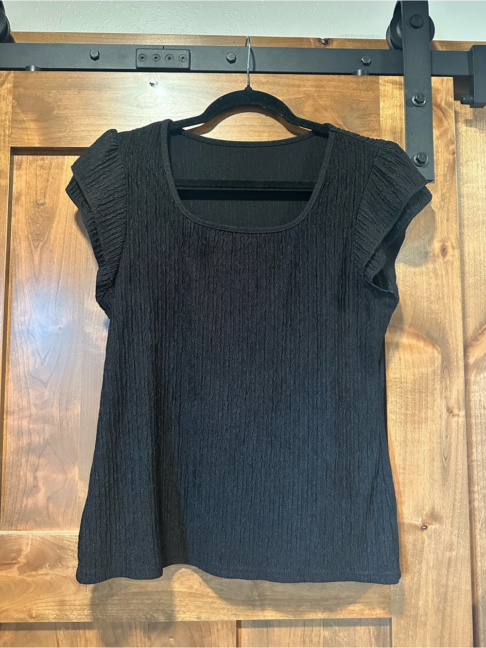 Black Textured Short Sleeve Scoop Neck Top